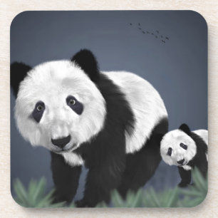 Dessous-de-verre panda ours mignon animal noir blanc doux