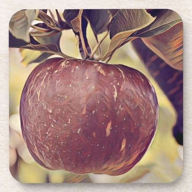 Dessous-de-verre Panier avec pomme peinture de pommier (Devant)