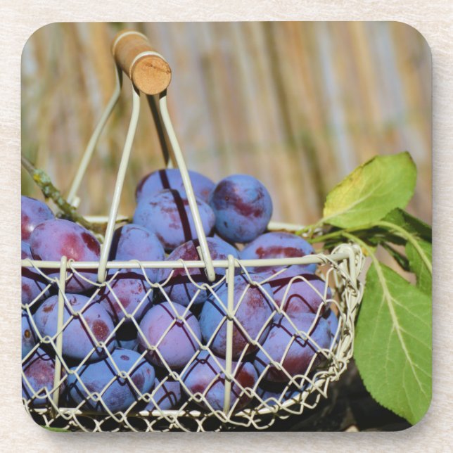 Dessous-de-verre Panier de prunes pourpres (Devant)