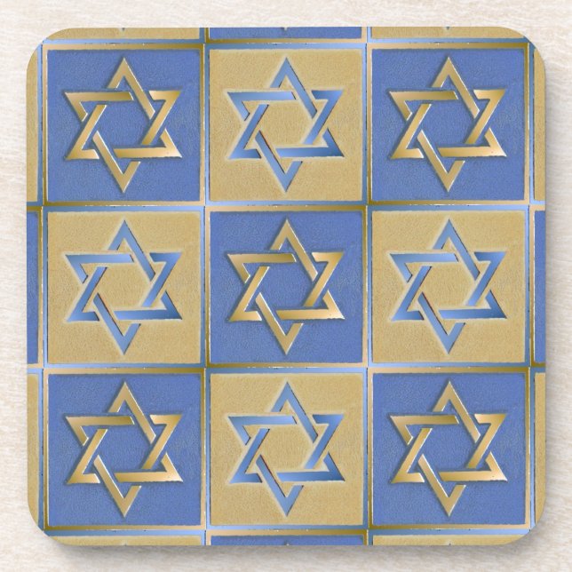 Dessous-de-verre Panneaux d'art étoile de David bleu or (Devant)