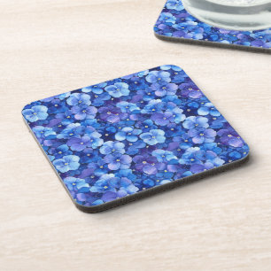 Dessous-de-verre Pansies de style aquarelle bleu violet imprimé Flo