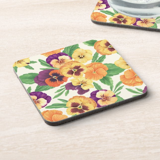 Dessous-de-verre Pansies sur blanc cassé (Côté gauche)