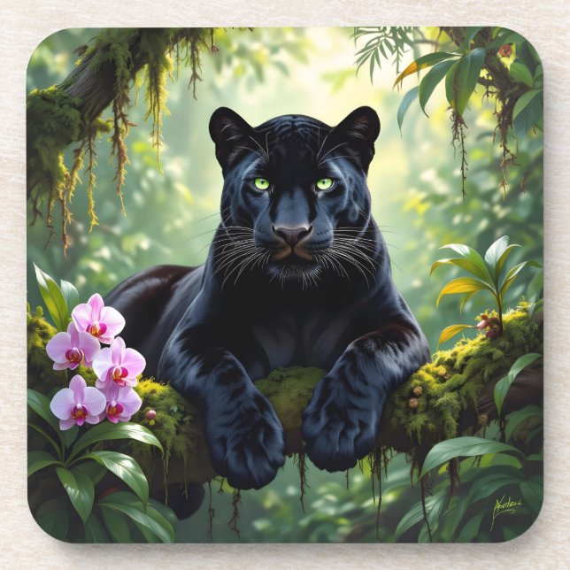 Dessous-de-verre Panthère noire dans la jungle (Devant)