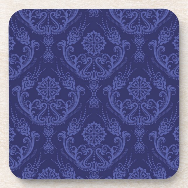 Dessous-de-verre Papier peint floral bleu de luxe de damassé (Devant)