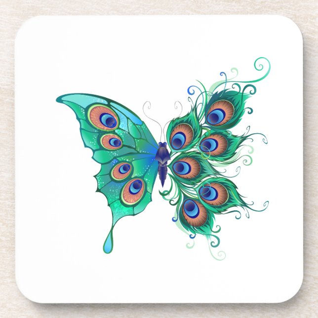 Dessous-de-verre Papillon aux plumes de paon vert (Devant)