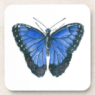 Dessous-de-verre Papillon bleu Morpho aquarelle peinture