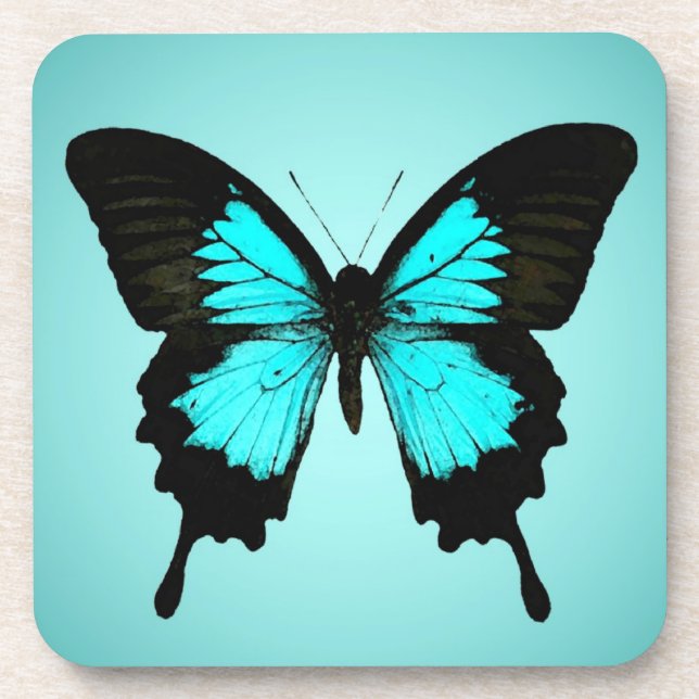 Dessous-de-verre Papillon - bleu turquoise et noir (Devant)