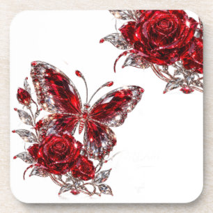 Dessous-de-verre Papillon de cristal de rubis et rose