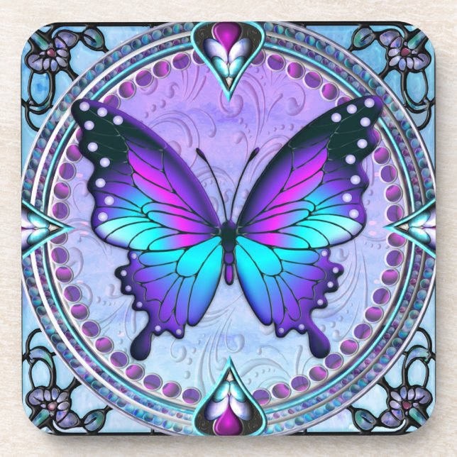 Dessous-de-verre Papillon de sublimation avec Arrière - plan (Devant)