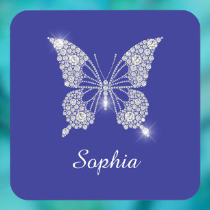 Dessous-de-verre Papillon Diamant Blanc, Nom en écriture, Bleu Prof