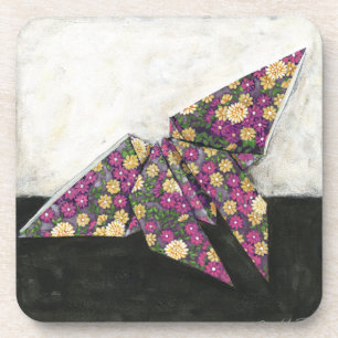 Dessous-de-verre Papillon d'origami sur le papier floral