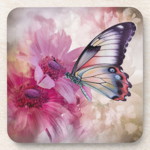 Dessous-de-verre Papillon Dreamy aux fleurs roses