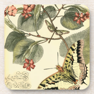Dessous-de-verre Papillon et libellule avec les fleurs rouges