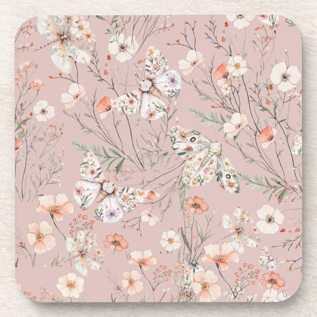 Dessous-de-verre Papillon floral Fleur sauvage Boho (Devant)