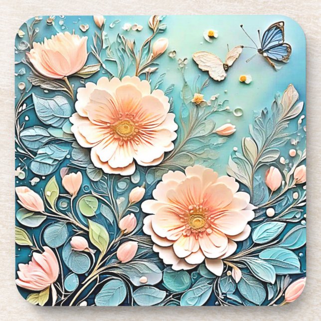 Dessous-de-verre Papillon floral Pastel Art (Devant)