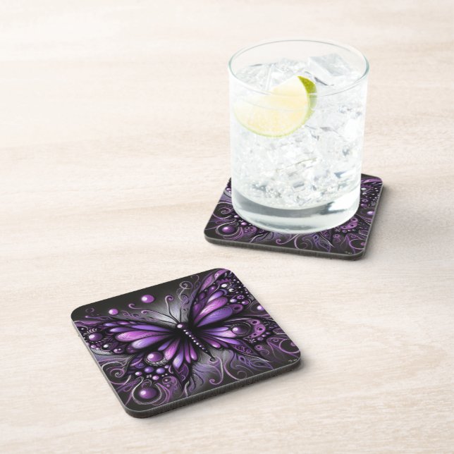 Dessous-de-verre Papillon gothique blanc violet noir couleur (Côté Droit)