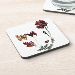 Dessous-de-verre Papillon jaune Pavot rouge