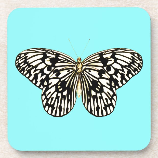 Dessous-de-verre Papillon noir et blanc, arrière - plan turquoise (Devant)