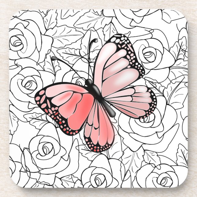 Dessous-de-verre Papillon Rose Et Art Rose - Choisissez Les Couleur (Devant)
