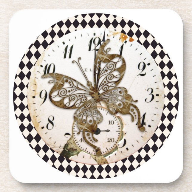 Dessous-de-verre Papillon Steampunk Rond (Devant)