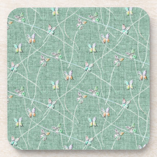 Dessous-de-verre Papillons à l'aquarelle sur fond vert menthe