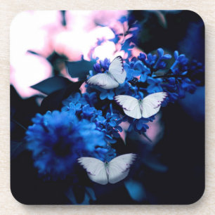 Dessous-de-verre Papillons blancs Fleurs bleues, papillon