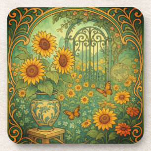 Dessous-de-verre Papillons du jardin de tournesol vintage Art Nouve