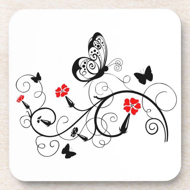 Dessous-de-verre Papillons en dentelle noire 4 (Devant)