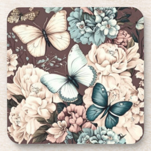 Dessous-de-verre Papillons et fleurs brunes