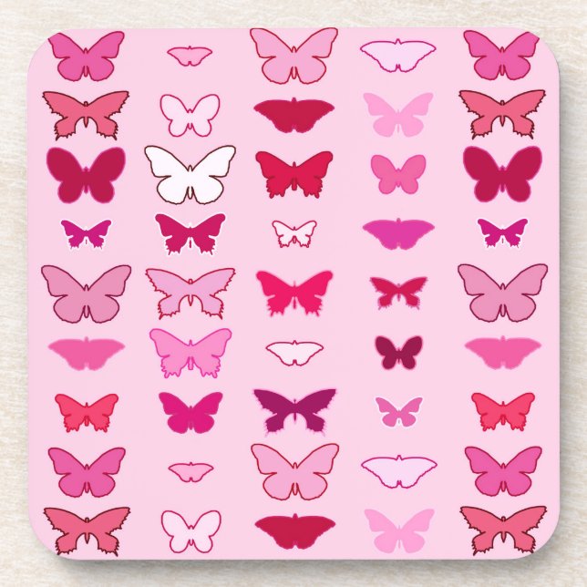 Dessous-de-verre Papillons, nuances roses et fuchsia (Devant)