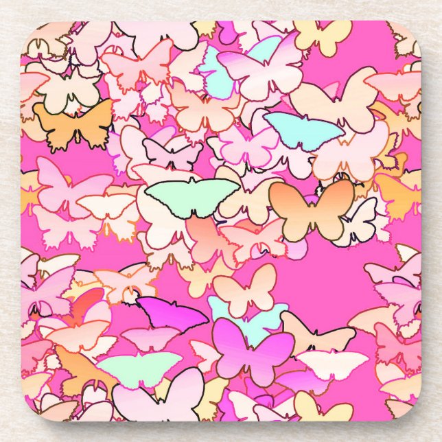 Dessous-de-verre Papillons, roses multiples et profondes (Devant)