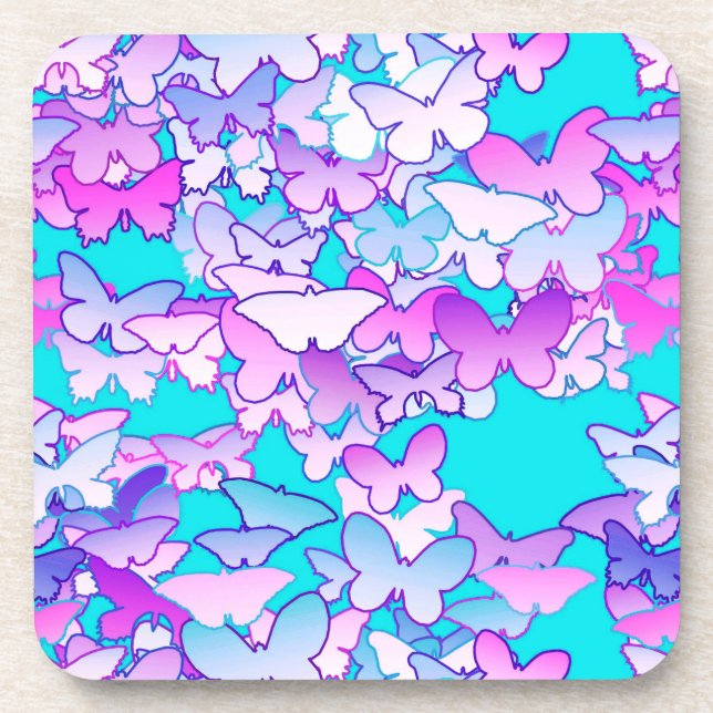 Dessous-de-verre Papillons, violet et turquoise (Devant)
