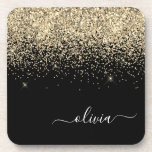 Dessous-de-verre Parties scintillant Noir Or Script Monogramme Nom<br><div class="desc">Parties scintillant noir et or Script Monogramme Nom Dessous de verre papier. Cela fait le cadeau parfait de remise de diplômes,  anniversaire,  mariage,  douche nuptiale,  anniversaire,  baby shower ou bachelorette pour quelqu'un qui aime le luxe glam et les styles chic.</div>