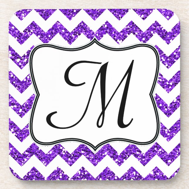 Dessous-de-verre Parties scintillant Purp moderne Chevron Monogram  (Devant)