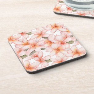 Dessous-de-verre Pastel Pink Plumeria Frangipani à motifs floraux