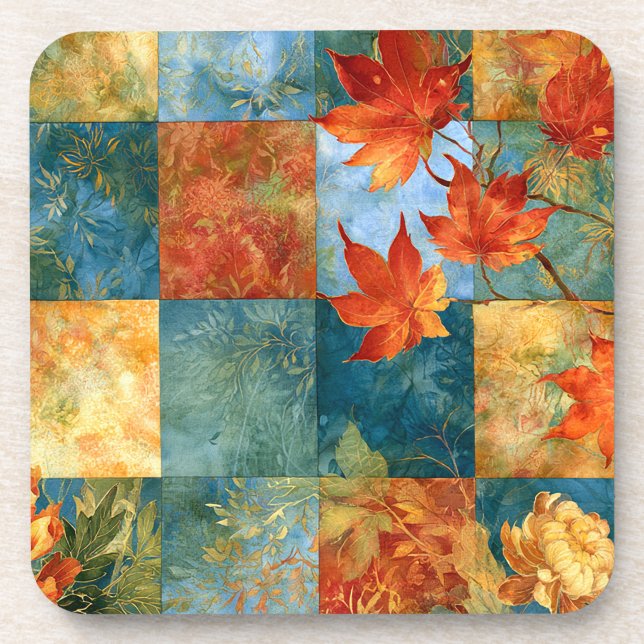 Dessous-de-verre Patchwork botanique de feuille d'érable d'automne (Devant)