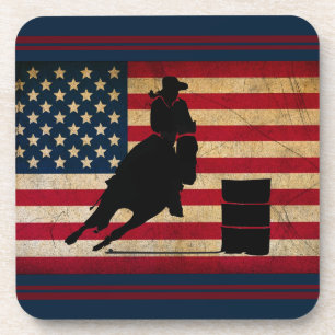 Dessous-de-verre Patriotique Barrel Racing Drapeau Américain Cheval