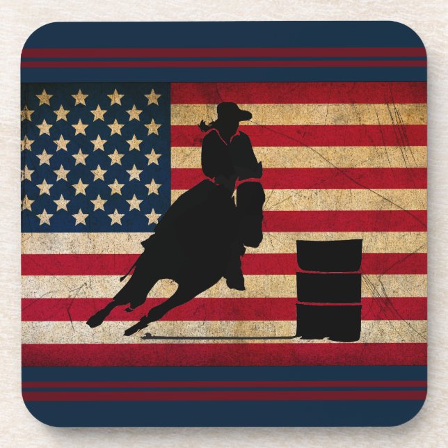Dessous-de-verre Patriotique Barrel Racing Drapeau Américain Cheval (Devant)