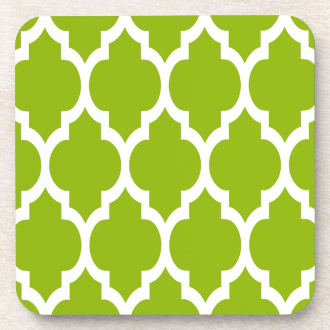 Dessous-de-verre Pattern Apple Green White Moroccan Quatrefoil (Devant)