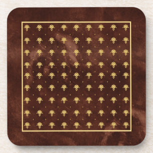 Dessous-de-verre Pattern Leather Brown et Gold Damask
