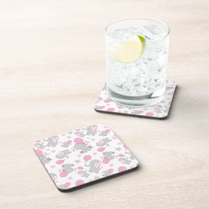 Dessous-de-verre Pattern of Elephants, Cute Elephants - Pink Gray