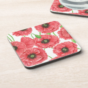 Dessous-de-verre Pavot aquarelle motif floral