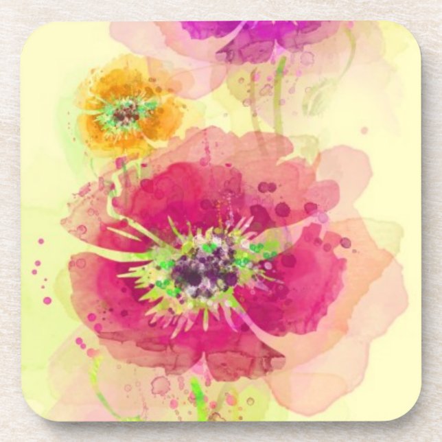 Dessous-de-verre Pavots peints 2 d'aquarelle (Devant)
