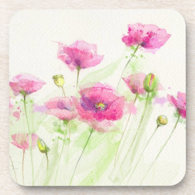 Dessous-de-verre Pavots peints 3 d'aquarelle (Devant)
