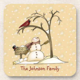Dessous-de-verre Pays primitif Snowman Red Bird Cork Dessous de ver