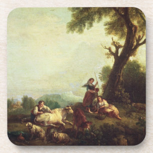 Dessous-de-verre Paysage avec des paysans observant un troupeau de