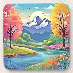 Dessous-de-verre Paysage de la rivière Mountain Art