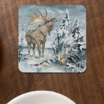 Dessous-de-verre Paysage hivernal Aquarelle Moose<br><div class="desc">Cette conception peut être personnalisée en choisissant l'option Modifier la conception. Vous pouvez également transférer sur d'autres objets. Contactez-moi à l'adresse colorflowcreations@gmail.com ou utilisez l'option conversation en haut de la page si vous souhaitez avoir cette conception sur un autre produit ou si vous avez besoin d'aide pour cette conception. Voir...</div>