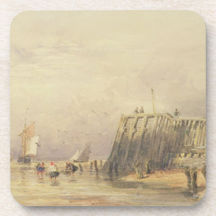 Dessous-de-verre Paysage marin avec des péniches et des figures