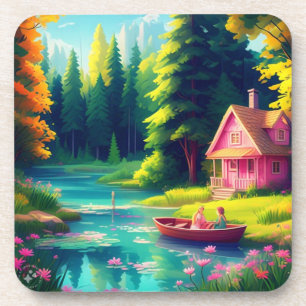 Dessous-de-verre Paysage naturel avec cottage rose-68486